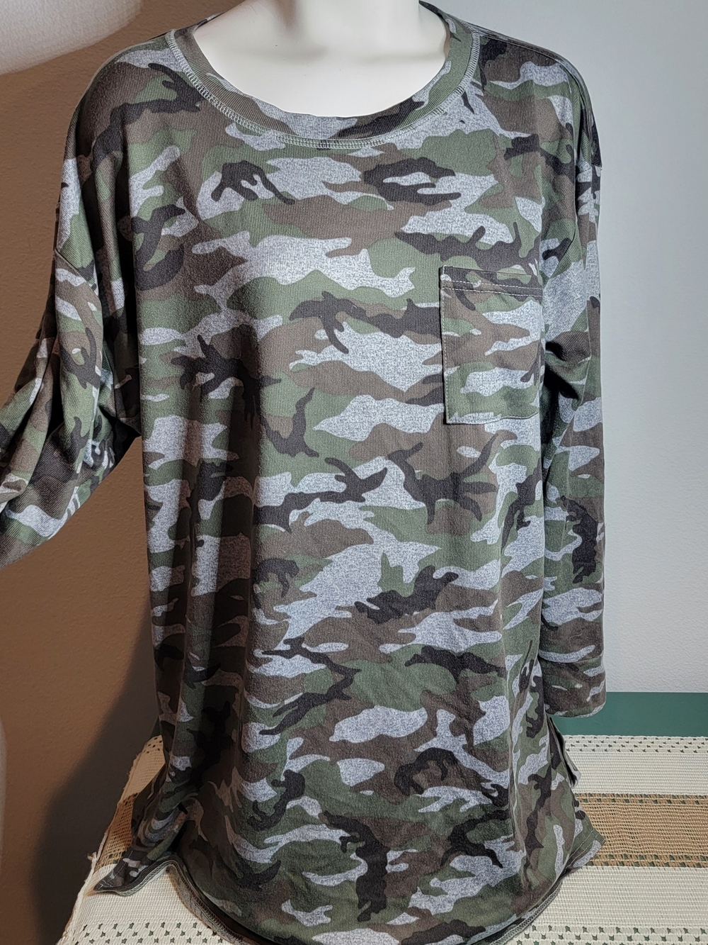 Jenni Camo Long-Sleeve Pocket Tee - Olive Green